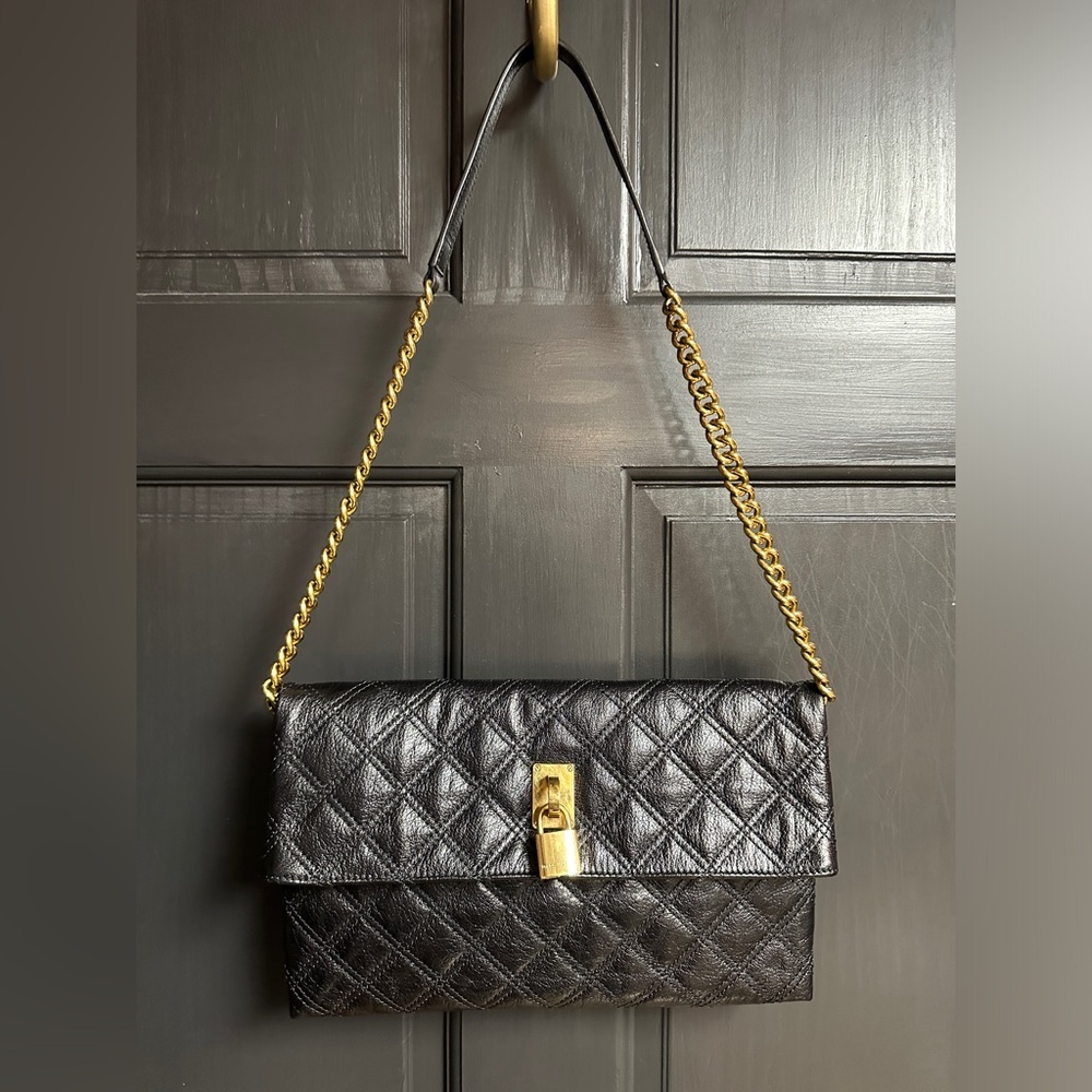 Marc Jacobs Quilted Black Leather Shoulder Bag/Clutch Chain Strap with Dust Bag
